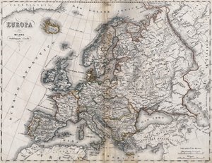 Mapa da Europa. Segunda metade do século XIX. Atlas italiano. Estabilimento Civelli. Milão. de Unknown artist
