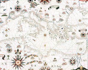 Mapa do Mar Mediterrâneo e da costa (Detalhe do portulano de Castellini de Unknown artist