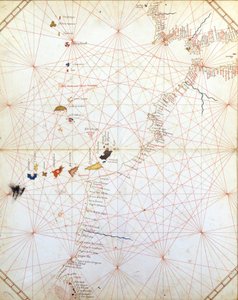 Mapa mostrando Gibraltar, Marrocos e as Ilhas Canárias. Portulan do século XV. de Unknown artist