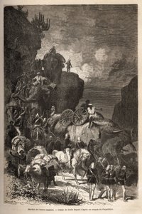 Marcha do exército inglês em direcção ao planalto Dalanta, seguindo as tropas do Imperador Theodoros (cerca de 1818-1868), com elefantes para o transporte de peças de artilharia. Gravura para ilustrar a história "les captifs de Theodoros", do Doutor Henry  de Unknown artist