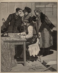 Marchetaria: a marchetaria tem o trabalho. Gravura de 1885 em "Les arts et metiers illustres" de Adolphe BITARD. de Unknown artist