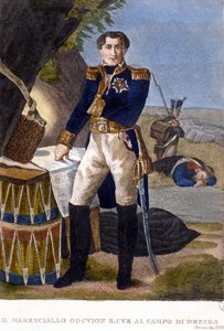 Marechal Laurent Marquês de Gouvion Saint Cyr (1764 a 1830) na Batalha de Dresden em 1813. gravura do século XIX de Unknown artist