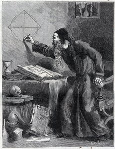Matemática e Geometria: Investigadora científica da quadratura do círculo no século XVI. Gravura em "La Nature" 1890. Colecção privada. de Unknown artist