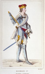 Maxiimilian I (de Hasburg). Arquiduque da Áustria, Rei dos Romanos e Imperador Germânico (1459 - 1519). Gravura a partir de 1830 de Unknown artist