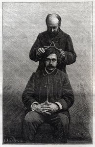 Medições da largura máxima da cabeça pela prefeitura policial de acordo com os métodos de Alphonse Bertillon (1853-1914) conhecidos como "Bertillonnage". Gravura em "La Nature". de Unknown artist