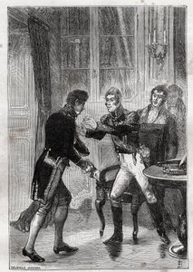 Encontro entre Charles Lemercier de Longpre (1778-1854), Barão de Haussez e Charles X a Saint-Cloud em 1830 - Gravação de 1882 em "Histoire de dix ans: 1830-1840" Louis-Blanc (1811-1882) de Unknown artist