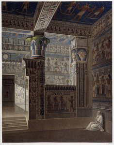 Memnonium Thebes, pl 37: Vista colorida do interior do templo do ocidente - em "Antiguidades Egípcias", sd. Século XIX de Unknown artist
