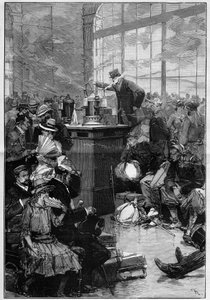 Medida tomada contra a epidemia de cólera disseminada em Toulon: a sala de desinfecção da Gare de Lyon, Paris. Gravação em "Le Monde Illustre". de Unknown artist
