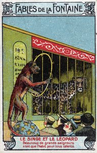 Macaco e Leopardo - Fábulas de Jean de La Fontaine (1621-95) -Cromolitografia do final do século XIX Coleção Particular de Unknown artist