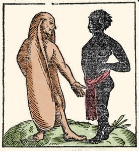 Criaturas monstruosas: dois homens africanos, um deles com orelhas longas para se protegerem do sol e do frio. Quando uma situação os intimida, as suas orelhas permitem-lhes voar para longe. Simbolicamente, eles permitem-lhes ouvir melhor a palavra de Deus de Unknown artist