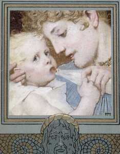 Mãe dando a garrafa ao seu filho - século XIX de Unknown artist