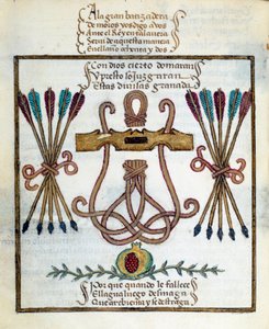 Lema de reis católicos. Emblema dos reis católicos. Miniatura em "Devocionario de la Reyna Da Juana a Quien Llamaron la Loca" de Pedro Marcuello de Unknown artist