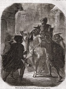 Assassinato de Luís I de Valois, Duque de Orléans (1372 - 1407) na antiga rue du Temple de Jean Sans Ppeur - no "Histoire de France" de L.-P. Anquetil de Unknown artist