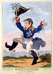 Napoleão 1er canto "Vive le roi" para o advento de Luís XVIII - em "Napoleão 1er", coleção de caricaturas de Unknown artist