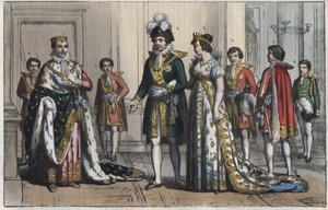 Napoleão Bonaparte (1769-1821), como Rei da Itália - Vice-rei - esposa de um Vice-rei - Mordomo - Lorde Chamberlain - Page-boy - equerezinho - mestre de cerimónias - gravura de "Usi e Costumi di Tutti i Popoli dell