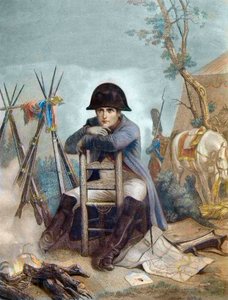 Napoleão no Bivouac, a véspera da Batalha de Austerlitz - gravura de Philippoteaux - Napoleão no Bivouac. A Batalha de Austerlitz (1805), também conhecida como a Batalha dos Três Imperadores