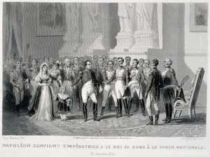 Napoleão confia o Impress e seu filho, o Rei de Roma, à Guarda Nacional (23 de Janeiro de 1814) - em "Fasttes de Gardes nationales de France". de Unknown artist