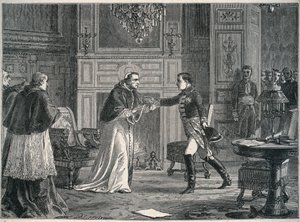 Napoleão visita o Papa Pio VII em Fontainebleau 1804 - Visita de Napoleão I ao Papa Pio VII a Fontainebleau 1804 de Unknown artist