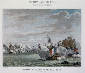 Combate naval, du 10 prairial An II (1794) - em "As batalhas navais de Napoleão". de Unknown artist