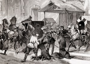 Niilismo na Rússia - Tentativa de assassinato contra o Aide de Camp, General Loris Melikoff (Loris-Melikoff), à porta do seu hotel no Grande Moskaia em 1880 - O movimento Niilista russo no século XIX: tentativa de assassinato do Conde L de Unknown artist