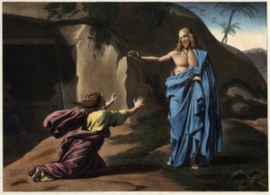 Noli me tangere: a aparição de Cristo a Santa Madalena. Gravura anónima do século XIX. de Unknown artist