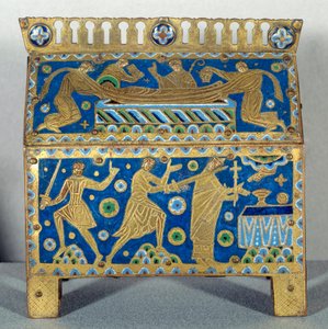 Objecto de arte: Caça ao esmalte, ouro e cobre por São Tomás Becket (1118-1170), arcebispo de Cantuária. É decorado de representações do assassinato do Arquequeque em 29/12/1170 na Catedral de Cantorbery e seu funeral. 1220 aproximadamente. de Unknown artist