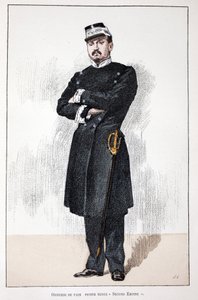 Officer of Peace, Small Second Empire Dress (1852-1870). Etching in color, para ilustração do livro "Histoire du corps des gardiens de la paix" publicado sob os auspícios de Louis Lepine (1846-1933) prefet de police de la Seine, de Alfred Rey (186 de Unknown artist
