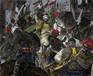 Em 29 de maio de 1453, a tempestade de Constantinopla por Muhammad II, sultão do Império Otomano - Captura de Constantinopla: o exército do sultão otomano Mehmet II (Mehmed II o Conquistador ou Muhammad II Fatih) (1430-1481) sitiou a cidade de Constantinop de Unknown artist