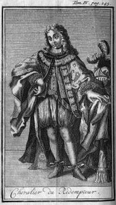 Ordens de Cavalaria. Cavaleiro do Redentor ou o sangue precioso de Jesus no Duche de Mântua (Mantova), no século XVII. Na "História das ordens militares ou dos cavaleiros, das milícias seguras e rotineiras de ambos os sexos, que se estabeleceram tão fa de Unknown artist