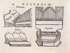 Representação de órgãos. Página retirada de Musurgia manual prático de música de Unknown artist