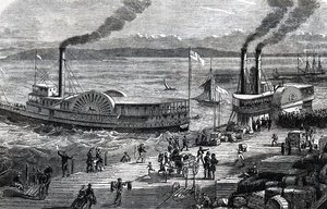 Barcos a vapor no dique de Unknown artist