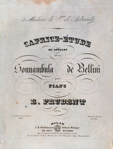 Página da partitura para um estudo de Caprice-study para piano de Emile Prudent baseado em La sonnambula de Vincenzo Bellini de Unknown artist