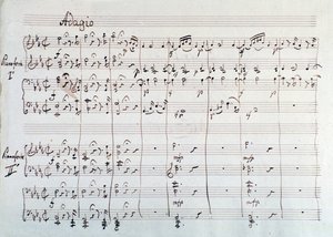 Página da sinfonia reduzida a dois pianos e oito mãos de Die Zauberflote, ópera de Mozart, versão de Lichtenthal (século XIX) de Unknown artist