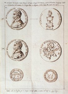 Página com retratos de Il melone, discorso armonico (manuscrito de Unknown artist