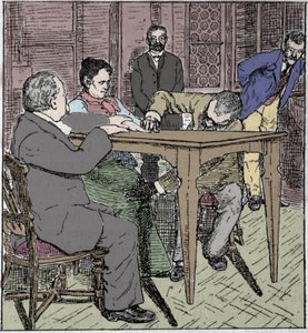 Fenômenos paranormais: experiência de levantar uma mesa em Milão em 1892 com a presença da média Eusapia Paladino e Cesare Lombroso (1835-1909) e Charles Richet (1835-1909). de Unknown artist