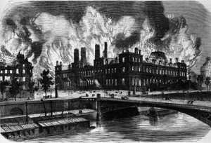 Paris, a Comuna. Incêndio do Hotel de Ville, a 24 de Maio de 1871. Gravura do século XIX. de Unknown artist