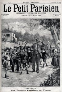 Férias escolares parisienses em uma viagem ao campo. Gravura em "Le Parisien". de Unknown artist