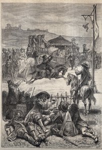 Parrot Shooting - ilustração do século XIX para o romance histórico "Os Puritanos da Escócia" (Old Mortality) de Walter Scott (1771-1832) de Unknown artist
