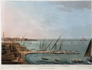 Parte da nova cidade em Alexandria, com a casa da luz - em "Vistas no Egipto, Palestina e outras partes do Império Otomano". de Unknown artist