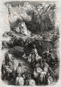 Passagem dos Pirinéus pelos Mouros - gravura de 1851 de "Furious Roland" (Orlando furioso) (século XVI) de Ludovico Ariosto, conhecido como Ariosta - Edição traduzida do italiano pelo Conde de Tressan e publicada por Gustave Harvard 1851 de Unknown artist