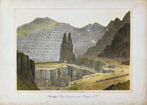 Penrhyn Slate Quarries, perto de Bangor, País de Gales do Norte (litografia colorida à mão sobre papel) de Unknown artist
