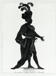 Interpretação da casta italiana Luigi Marchesi (1754 - 1829) também conhecida como Marchesini cantando no teatro de San Benedetto. de Unknown artist