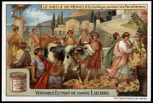 Século Pericles (495-429 a.C.): cortejo durante o panathenees - Cromolitografia de Liebig de Unknown artist