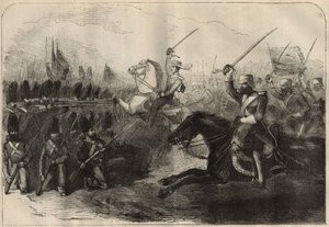 Guerra Anglo-Persa Persa (1856-1857): a carga da 3ª Cavalaria Britânica Indo comandada pelo Capitão Forbes durante a Batalha de Koosh-Ab (Koosh Ab, Kooshab) em 8 de fevereiro de Unknown artist