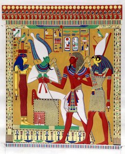 Faraó Merenptah 1º (ou Mineptah, Merneptah) (1213-1204 AC) guiado por Horus na presença de Osíris e Athyr infernal. A partir da esquerda: Athyr, Osíris, Merenptah I e Horus. (Biban-el-Moluk) - em "Monumentos do Egito e Núbia Superior" por Ippolito Rosel de Unknown artist