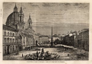 Piazza Navona, construída sobre as ruínas do Estádio de Domiciano do século I, é o orgulho da Roma Barroca, com a fonte dos 4 rios, construída entre 1648-1651, segundo o projeto de Bernini (1598-1620) e a Igreja de Santa Inês, aposta batie de Unknown artist