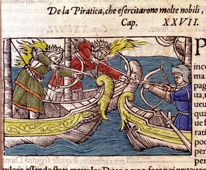 A pirataria foi praticada por muitas mulheres nobres escandinavas. Gravura da "Historia de gentium septentrionalium" de Olaus Magnus, Veneza 1567. de Unknown artist