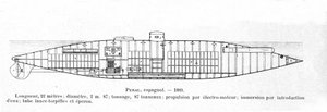 Placa representando o submarino espanhol (submarino) Peral desenhada por Isaac Peral (1851-1895) em 1884 de Unknown artist