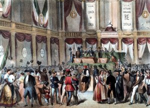 Plebiscito para a anexação do Reino de Nápoles à Itália em 1860. Em segundo plano: Viva Vittorio Emmanele (Victor Emmanuel) Re D