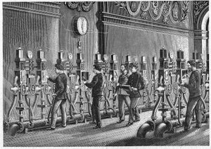 Correios Pneumáticos, Place de la Bourse em Paris, em 1888. de Unknown artist